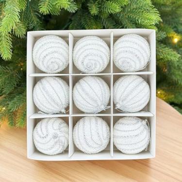 Imagem de Bolas de Natal, 9 peças, 8 cm, bolas de Natal, champanhe, pingente de decoração de árvore de presente para decoração de guirlanda de Natal (branco)