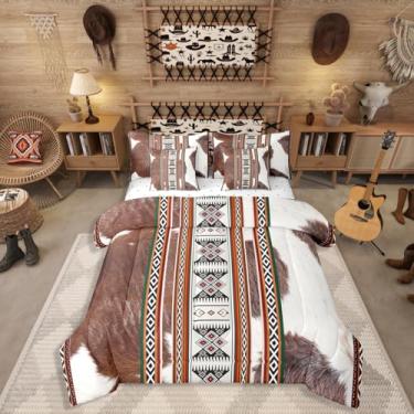 Imagem de Jogo de edredom asteca ocidental com lençol king, estampa de vaca de vaca, vintage, animal, retrô, macio, em uma bolsa, geométrico exótico, 7 peças, estilo rústico de fazenda