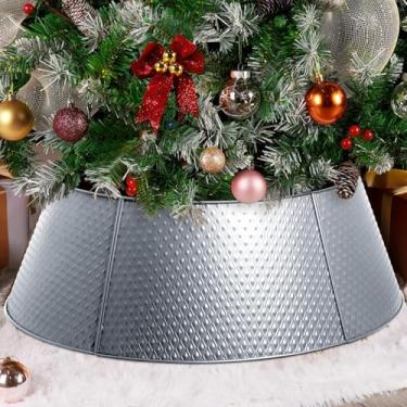 Imagem de VINSEES Colar de árvore de Natal com 5 painéis - saia de árvore com bolhas douradas e grades de diamante - base de 71 cm - cobertura de base de árvore de Natal - decoração de metal para férias