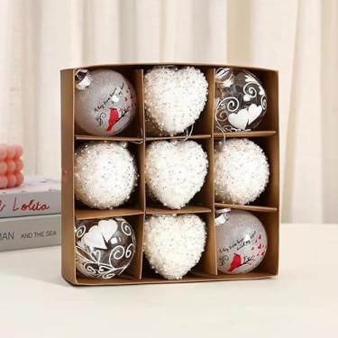 Imagem de Bola de decoração de amor, 12 peças de bolas de Natal champanhe 6 cm/8 cm, pingente de decoração de árvore de presente para decoração de guirlanda de Natal (branca)