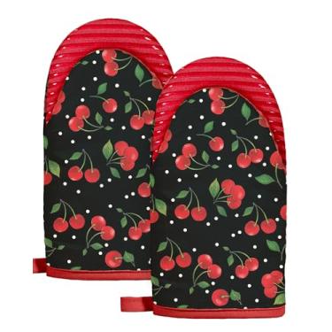 Imagem de Slohif Conjunto de mini luvas de forno – Luvas de cozinha longas curtas resistentes ao calor para mulheres, luvas de forno 100% algodão com aderência de silicone, antiderrapantes e duráveis para