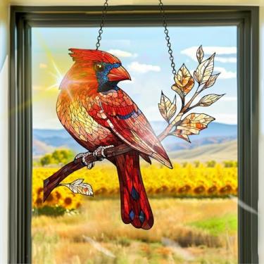 Imagem de Apanhador de sol de acrílico colorido, apanhadores de sol, decoração de janela suspensa de pássaros vermelhos, arte de parede de arco-íris, para quarto, varanda, interior e exterior, jardim, enfeites