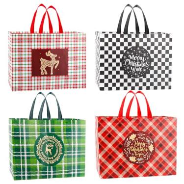 Imagem de FUNCNANDLE 4 peças de 33 cm grandes sacos de presente de Natal, reutilizável não tecido com alças para embrulhar presentes, sacolas de Natal para embrulhar presentes, suprimentos de lembrancinhas de