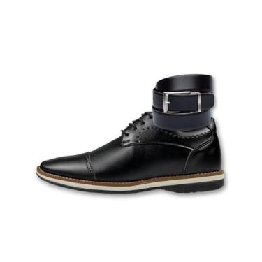 Imagem de Santiago Oxford Masculino, Sapato Social em Couro, Preto e Marrom, Estilo Brogue, com Cinto, para Festa e Escritório (Preto, BR, Adulto, Numérico, 40)