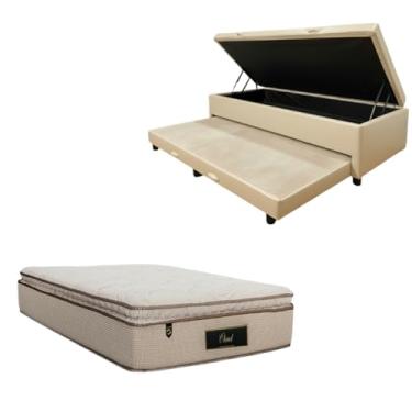 Imagem de Cama Box Baú Solteiro com Auxiliar (Bicama) + Colchão Cloud Molas Ensacadas C/Pillowtop 32cm | Kit Completo com Cabeceira Botonê Opcional | Diversas Cores (2, CORINO BEGE, SEM CABECEIRA)