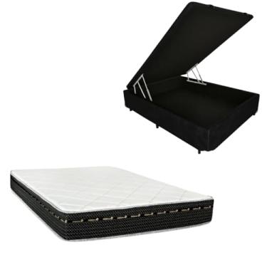 Imagem de Cama Box Baú Blindada com Colchão Eagle Molas Bonnel 22cm (CORINO PRETO, Casal)