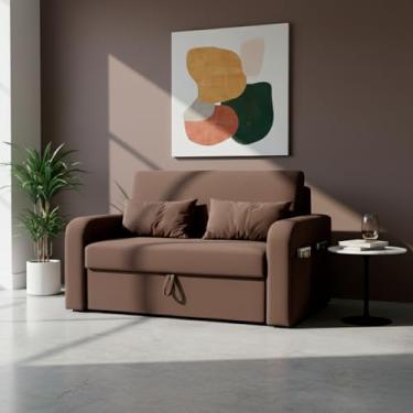 Imagem de Sofá Cama Com Baú 2 Lugares 140cm Lady Day Retrátil Com Almofadas Veludo Premium Marrom Aconchegante