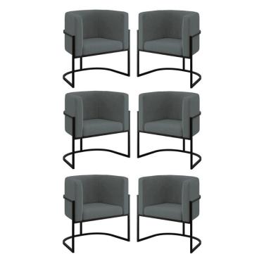 Imagem de Kit 06 Poltronas Lua Sala Decorativa Base De Ferro Black Cinza