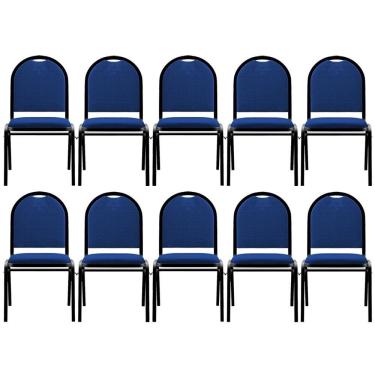 Imagem de Kit 10 Cadeiras Hoteleiras Auditório Empilhável Linho M23 Azul - Mpozenato