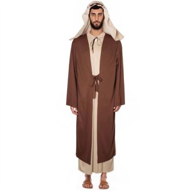 Imagem de Gukefun Fantasia masculina de Jesus São José Cristo, conjunto de roupões bíblicos, fantasia de Natal da Virgem Maria, fantasia religiosa de Dia das Bruxas, pastor, pastor, fantasias de toga