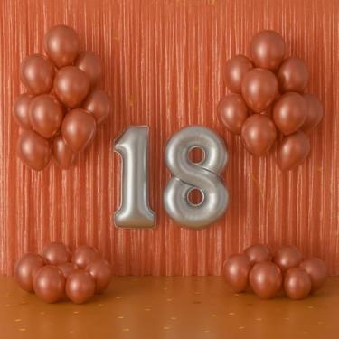 Imagem de Kit Festa Completo Metalizado | Balões Números 40cm + Cortina 2m | Decoração Profissional Econômica(ROSÊ GOLD)