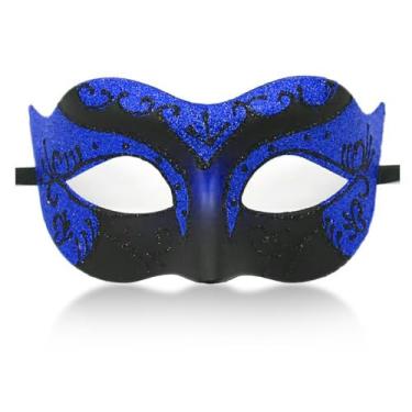 Imagem de Ralleyfun Máscara veneziana para homens e mulheres, máscara veneziana para Halloween, baile de fantasia de carnaval (azul escuro)