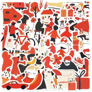 Imagem de Conjunto de adesivos minimalista retrô, 50 peças Simple Line Art