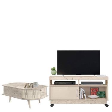 Imagem de Rack Bancada Artur Com Mesa De Centro Indianápolis Calacata Off White - Madetec