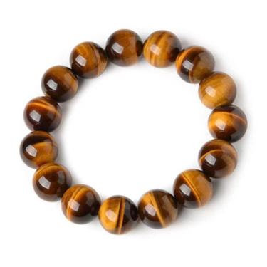 Imagem de Pulseiras de miçangas de 12 mm com olhos de tigre amarelos naturais para homens e mulheres