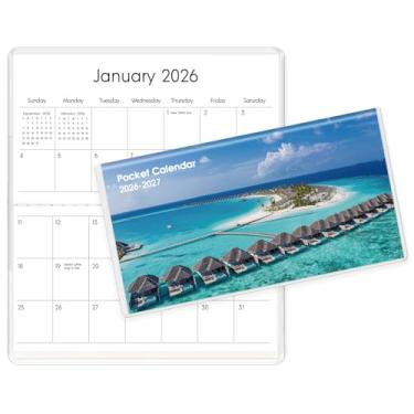 Imagem de SKYDUE Calendário de bolso 2025-2026 para bolsa, agenda de bolso 2025-2026 24 meses com capa macia à prova d'água e papel premium, 16,5 cm x 9 cm, praia