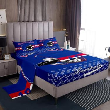 Imagem de Feelyou Jogo de lençol solteiro de futebol americano, búfalo, futebol, cidade, bolso alto, esportivo, respirável, macio, leve de microfibra