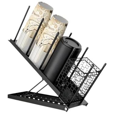Imagem de Rack de armazenamento de metal ajustável para chá e café, organizador de copos removível com suporte de palha, ideal para bancadas, escritórios e estações de café
