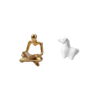 Imagem de Fenteer Estátua de Cavalo Criativa Abstrata de Porcelana, Estatueta Artesanal, Escultura de Animal Decorativa para Sala de Estar, Enfeite de Mesa, Armário de