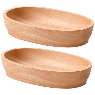 Imagem de Conjunto de 2 peças de tigela de salada de madeira em forma de barco, bandeja de seringueira decorativa, 24 x 15 cm x 4,5 cm / 24 cm x 15 cm x 4,5 cm, tigelas lanches e frutas, para ótima decoração de