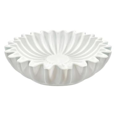 Imagem de Tigela artística de resina com bordas folhas, prato de decoração de mesa com babados brancos, bandeja decorativa compacta, 15 cm de largura para sala de estar ou entrada