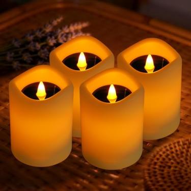Imagem de Kelvinlux Velas solares para lanternas, 4 peças, decoração de Natal, velas sem chamas movidas a energia solar, à prova d'água, cintilante do crepúsculo ao amanhecer, ligar/desligar automaticamente