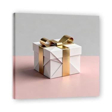 Imagem de Moldura interna. Arte moderna de presente de Natal, arte geométrica de árvore rosa empoeirada e dourada, tela emoldurada pronta para pendurar para uma casa de férias elegante. A16. 80 x 80 cm - 31,5 x