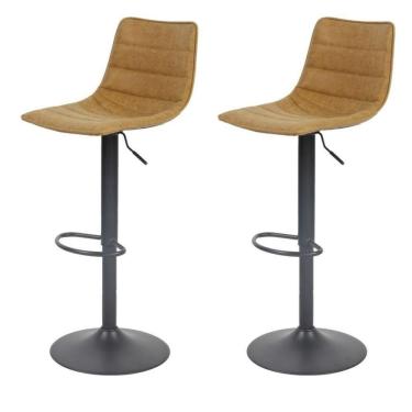 Imagem de Kit 2 Banquetas Giratória Barbacena Rivatti Revestimento Em Poliuretano (Pu) Caramelo Base Disco