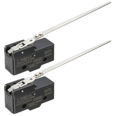 Imagem de Pacote com 2 microinterruptores de limite com alavanca de fio de aço longo 15A 250V 1NO 1NC Interruptor de ação básica montagem em painel terminal de parafuso tipo botão de pressão LXW5 Z-15HW24-B