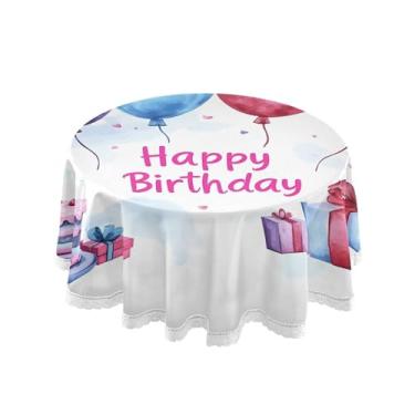 Imagem de SEHANY Toalha de mesa redonda para festa de feliz aniversário de 152 cm, tecido lavável sem rugas, toalha de mesa redonda com decoração de renda para decoração de aniversário de restaurante