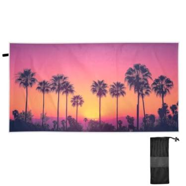 Imagem de ATTX Toalha de praia com silhuetas de palmeira, 79 x 188 cm - Cobertor de microfibra leve de secagem rápida e resistente à areia para piscina, ioga, academia e viagens | Esportes de banho de natação