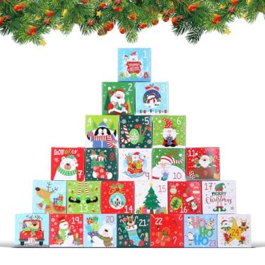 Imagem de Sliner 120 caixas de calendário do advento de Natal DIY vazias 24 dias caixas de presente de contagem regressiva 2025 recipientes com número de papelão para biscoitos, chocolate, doces, lembrancinhas