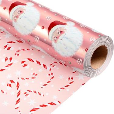Imagem de Retrify Papel de embrulho engraçado de Natal com Papai Noel – 43 cm x 80 metros – Papel de embrulho rosa de floco de neve para festa de chá de Natal