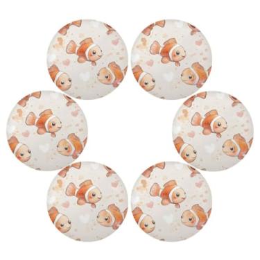 Imagem de Wassud Jogo americano conjunto de 6 tapetes redondos fofos de peixe-palhaço para cozinha e jantar tapetes laváveis resistentes ao calor para decoração de mesa 39 cm
