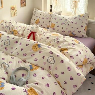 Imagem de XLCZMYL Adorável conjunto de capa de edredom de algodão minimalista com fronhas - tamanhos de cama de solteiro ou casal, adicione um toque de fofura ao quarto, urso leopardo, 1,5 m, cama padrão de 1,8