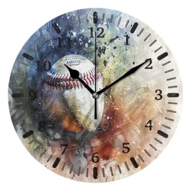 Imagem de CEBUGI 1 relógio de parede de beisebol, 1 relógio redondo operado por bateria, relógios de parede silenciosos sem tique-taque para cozinha, banheiro, quarto, escritório, decoração 25,4 cm