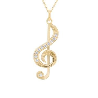 Imagem de Colar com pingente de nota musical com clave de agudos, banhado a ouro, prata esterlina 925, zircônia cúbica, corrente de 40 a 45 cm, Pendant: 1" X 0.6" Chain: 16" -18", Prata esterlina, Zircônia