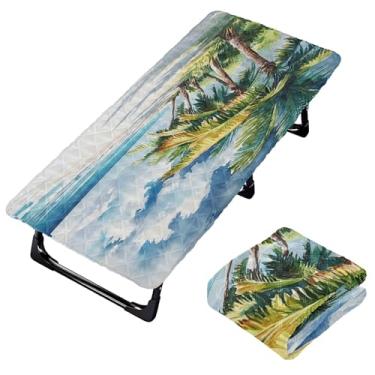 Imagem de Burbuja Lençol de berço de palmeiras de praia para crianças, lençol de cochilo acolchoado portátil com faixa elástica para meninas e meninos, lavável na máquina, 63,5 x 127 cm