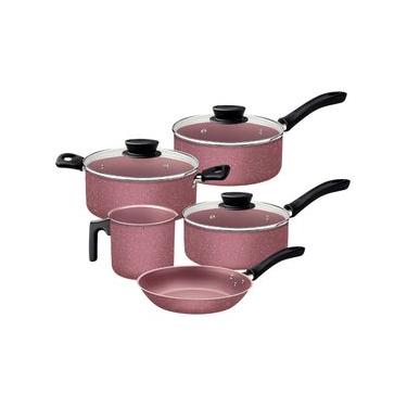Imagem de Jogo de Panelas Tramontina Linz 5 Peças em Alumínio Antiaderente Starflon Max Rosa