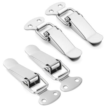 Imagem de 4 peças de aço inoxidável com trava de mola com mola prata trava de grampo de ferrolho para armário caixa de madeira caixas de ferramentas de caixa de ferramentas