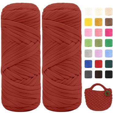 Imagem de Maxee Pacote com 2 fios de camiseta premium (200 g/75 m cada), linha de fita macia para crochê e tricô - cor intensa e fácil de cuidar