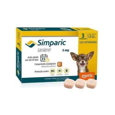 Imagem de Simparic Antipulgas e Carrapatos 5mg 1,3 a 2,5kg Zoetis 3cpr