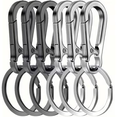 Imagem de Pacote com 6 chaveiros de metal mosquetão com portão de mola e chaveiro, organizador de chaves resistente para chaves, bolsas, bolsas de ginástica, uso diário e viagens (preto e prata, 3 de cada cor)