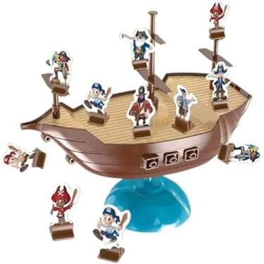 Imagem de Jogo Não Derrube o Barco Pirata, Brinquedo Educativo de Equilíbrio, Plástico Resistente, Marrom, para 2-4 Jogadores, Idade +3 Anos
