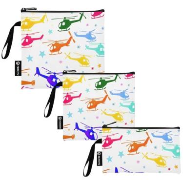 Imagem de Helicóptero colorido estrelas brancas saco de lanche lavável e sacos de sanduíche, reutilizáveis, sacos de comida com zíper para viagem, trabalho, escola, escritório (conjunto de 3: P/M/G)