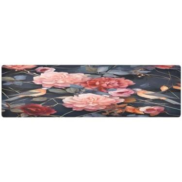 Imagem de Tripé longo geométrico floral de rosas, corredor de mesa para primavera, acessórios de mesa para sala de jantar