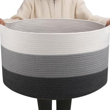 Imagem de OIAHOMY Cesta de cobertor de 90 L para sala de estar, cesta grande de 58 x 58 x 33 cm com alça, cesto de roupa suja para cobertores, travesseiros, armazenamento de brinquedos para crianças, cães