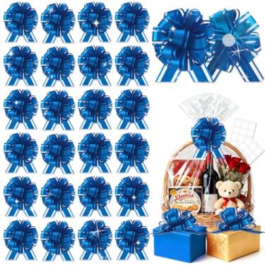 Imagem de 24 peças de laço azul real para embrulho de cesta de presente, laços de presente de Natal, fita adesiva para enfeite de árvore de Natal, garrafas de vinho, buquê de flores, decoração de festa do dia