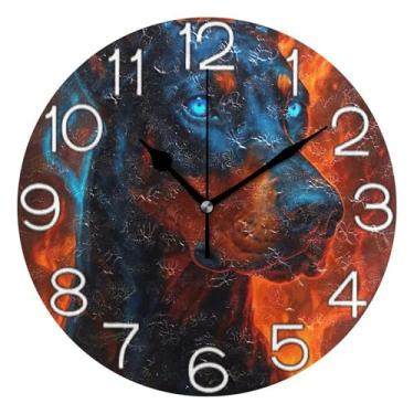 Imagem de GAIGEO Cool Dog Fire Relógio de parede decorativo vívido analógico relógio de cozinha bonito redondo sem tique-taque silencioso, decoração de sala de estar, arte moderna, 25 cm, ponteiros pretos
