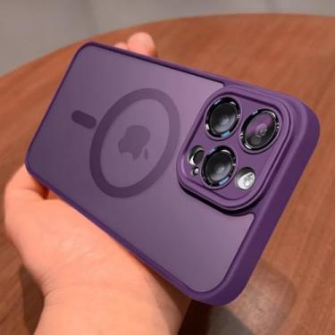 Imagem de Capa de carregamento magnético sem fio com armadura fosca de luxo para iPhone 11, 12, 13, 14, 15, 16 Pro Max Plus, capa rígida à prova de choque, roxa, para iPhone 15 Pro